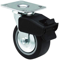E.R. Wagner - 5" Diam x 2" Wide x 6-1/2" OAH Top Plate Mount Swivel Caster with Brake - TPR, 350 Lb Capacity, Roller Bearing, 4 x 4-1/2" Plate - Americas Industrial Supply