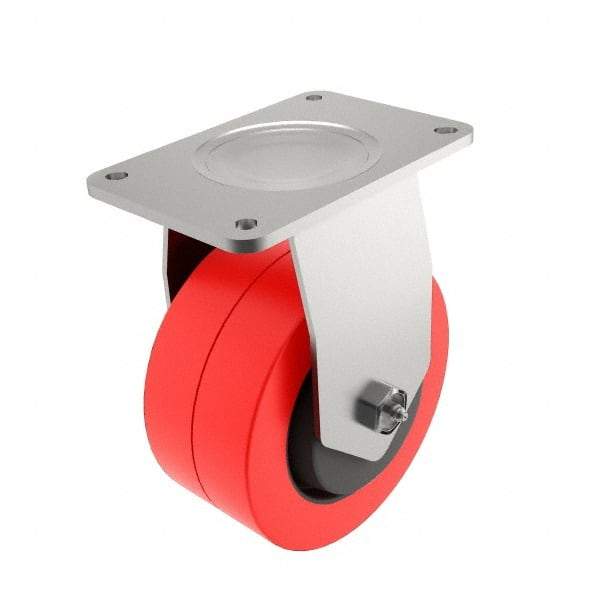 E.R. Wagner - 4" Diam x 2" Wide x 5-5/8" OAH Top Plate Mount Rigid Caster - Polyurethane, 600 Lb Capacity, Roller Bearing, 2-3/4 x 3-3/4" Plate - Americas Industrial Supply