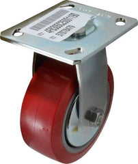 E.R. Wagner - 5" Diam x 2" Wide x 6-1/2" OAH Top Plate Mount Rigid Caster - Polyurethane, 650 Lb Capacity, Roller Bearing, 4 x 4-1/2" Plate - Americas Industrial Supply