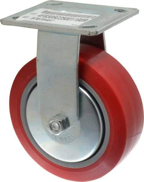 E.R. Wagner - 6" Diam x 2" Wide x 7-1/2" OAH Top Plate Mount Rigid Caster - Polyurethane, 700 Lb Capacity, Roller Bearing, 4 x 4-1/2" Plate - Americas Industrial Supply