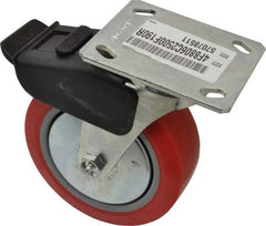 E.R. Wagner - 6" Diam x 2" Wide x 7-1/2" OAH Top Plate Mount Swivel Caster with Brake - Polyurethane, 700 Lb Capacity, Roller Bearing, 4 x 4-1/2" Plate - Americas Industrial Supply