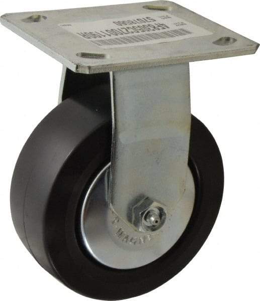 E.R. Wagner - 5" Diam x 2" Wide x 6-1/2" OAH Top Plate Mount Rigid Caster - Polypropylene, 650 Lb Capacity, Roller Bearing, 4 x 4-1/2" Plate - Americas Industrial Supply