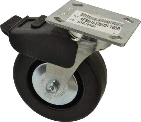 E.R. Wagner - 6" Diam x 2" Wide x 7-1/2" OAH Top Plate Mount Swivel Caster with Brake - Phenolic, 700 Lb Capacity, Roller Bearing, 4 x 4-1/2" Plate - Americas Industrial Supply