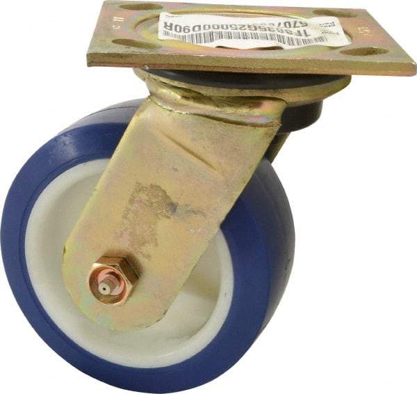 E.R. Wagner - 5" Diam x 2" Wide x 6-1/2" OAH Top Plate Mount Swivel Caster - Polyurethane, 750 Lb Capacity, Delrin Bearing, 4 x 4-1/2" Plate - Americas Industrial Supply