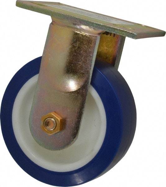 E.R. Wagner - 5" Diam x 2" Wide x 6-1/2" OAH Top Plate Mount Rigid Caster - Polyurethane, 750 Lb Capacity, Delrin Bearing, 4 x 4-1/2" Plate - Americas Industrial Supply