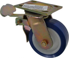 E.R. Wagner - 5" Diam x 2" Wide x 6-1/2" OAH Top Plate Mount Swivel Caster with Brake - Polyurethane, 750 Lb Capacity, Delrin Bearing, 4 x 4-1/2" Plate - Americas Industrial Supply