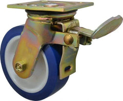 E.R. Wagner - 6" Diam x 2" Wide x 7-1/2" OAH Top Plate Mount Swivel Caster with Brake - Polyurethane, 900 Lb Capacity, Delrin Bearing, 4 x 4-1/2" Plate - Americas Industrial Supply