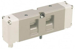 Parker - Double Solenoid 3 Position, Aluminum Solenoid Valve - Center Exhaust Open, 145 Max PSI, Buna-N Seal - Americas Industrial Supply