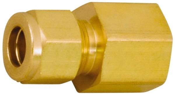Parker - 1/4" OD, Brass Female Connector - 3,500 Max Working psi, 7/8" Hex, Comp x FNPT Ends - Americas Industrial Supply