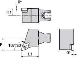 Kennametal - Right Hand Cut, Size KM25, DC.. Insert Compatiblity, External Modular Turning & Profiling Cutting Unit Head - 22mm Ctr to Cutting Edge, 30mm Head Length, Through Coolant, Series Screw-On - Americas Industrial Supply