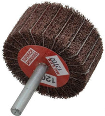 Superior Abrasives - 2" Diam x 1" Face Width, Fine Aluminum Oxide Coated Mounted Flap Wheel - 1/4" Shank Mount, 120 Grit, Interleaf, 12,000 Max RPM - Americas Industrial Supply