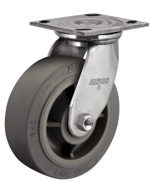 Albion - 5" Diam x 2" Wide x 6-1/2" OAH Top Plate Mount Swivel Caster - Phenolic, 1,000 Lb Capacity, Delrin Bearing, 4 x 4-1/2" Plate - Americas Industrial Supply