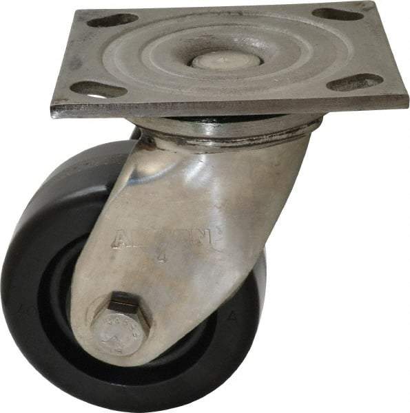 Albion - 4" Diam x 2" Wide x 5-5/8" OAH Top Plate Mount Swivel Caster - Phenolic, 800 Lb Capacity, Delrin Bearing, 4 x 4-1/2" Plate - Americas Industrial Supply