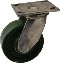 Albion - 5" Diam x 2" Wide x 6-1/2" OAH Top Plate Mount Swivel Caster - Polyurethane, 1,000 Lb Capacity, Delrin Bearing, 4 x 4-1/2" Plate - Americas Industrial Supply