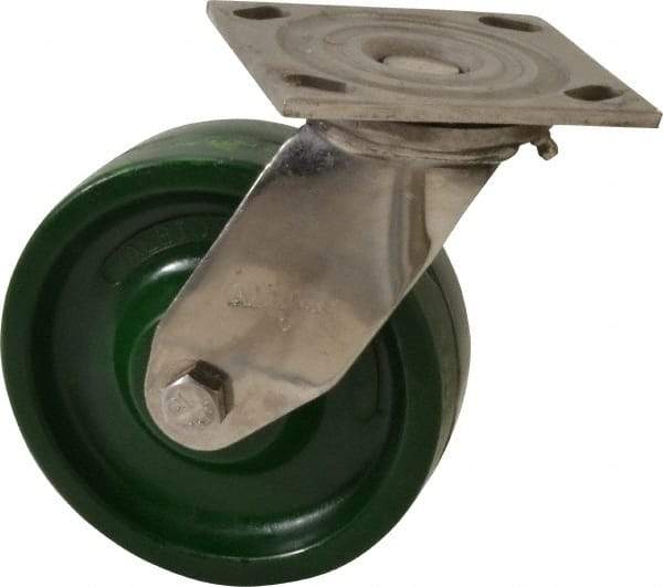 Albion - 6" Diam x 2" Wide x 7-1/2" OAH Top Plate Mount Swivel Caster - Polyurethane, 1,000 Lb Capacity, Delrin Bearing, 4 x 4-1/2" Plate - Americas Industrial Supply
