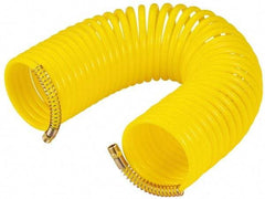 Value Collection - 3/8" ID, 3/8 Thread, 50' Long, Yellow Nylon Coiled & Self Storing Hose - Swivel Both Ends - Americas Industrial Supply