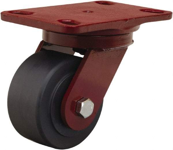 Hamilton - 4" Diam x 2" Wide x 5-5/8" OAH Top Plate Mount Swivel Caster - Nylon, 2,000 Lb Capacity, Sealed Precision Ball Bearing, 4-1/2 x 6-1/2" Plate - Americas Industrial Supply