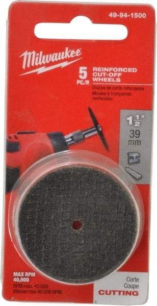 Milwaukee Tool - 1-1/2" Aluminum Oxide Cutoff Wheel - 0.045" Thick, 0.0125" Arbor, Use with Die Grinders - Americas Industrial Supply