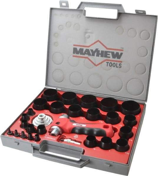 Mayhew - 28 Piece, 1/8 to 2", Hollow Punch Set - Carbon Alloy Steel, Comes in Polypropylene Case - Americas Industrial Supply