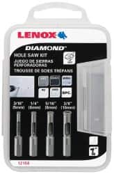 Lenox - 4 Piece, 3/16" to 3/8" Saw Diam, General Purpose Hole Saw Kit - Diamond Grit, Toothed Edge, Includes 4 Hole Saws - Americas Industrial Supply