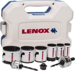 Lenox - 9 Piece, 7/8" to 2-1/4" Saw Diam, Electrician's Hole Saw Kit - Bi-Metal, Toothed Edge, Includes 6 Hole Saws - Americas Industrial Supply