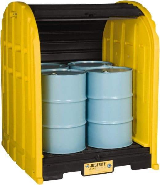 Justrite - 4 Drum, 79 Gal Sump Capacity, Drum Cover Pallet - 5.71' Long x 5.06' Wide x 6.27' High, Vertical Storage, Polyethylene - Americas Industrial Supply