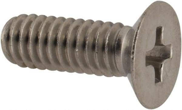 Made in USA - #8-32 UNC, 1/2" OAL Phillips Drive Machine Screw - Flat Head, Grade 18-8 Stainless Steel, Passivated Finish, Without Washer - Americas Industrial Supply