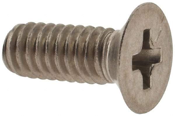 Made in USA - #8-32 UNC, 7/16" OAL Phillips Drive Machine Screw - Flat Head, Grade 18-8 Stainless Steel, Passivated Finish, Without Washer - Americas Industrial Supply