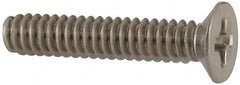Made in USA - #6-32 UNC, 3/4" OAL Phillips Drive Machine Screw - Flat Head, Grade 18-8 Stainless Steel, Passivated Finish, Without Washer - Americas Industrial Supply