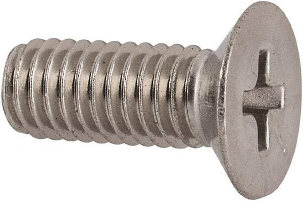 Made in USA - #10-32 UNF, 1/2" OAL Phillips Drive Machine Screw - Flat Head, Grade 18-8 Stainless Steel, Passivated Finish, Without Washer - Americas Industrial Supply
