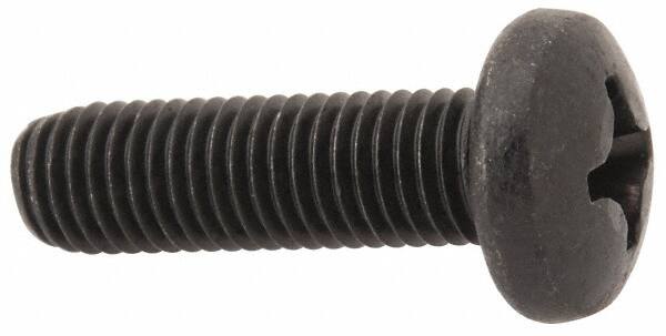 Made in USA - 1/4-28 UNF, 7/8" Length Under Head Phillips Drive Machine Screw - Pan Head, Grade 18-8 Stainless Steel, Black Oxide Finish, Without Washer - Americas Industrial Supply