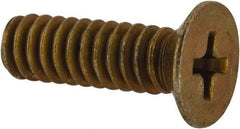 Made in USA - #10-24 UNC, 5/8" OAL Phillips Drive Machine Screw - Flat Head, Grade 3 Steel, Yellow Cadmium-Plated Finish, Without Washer - Americas Industrial Supply