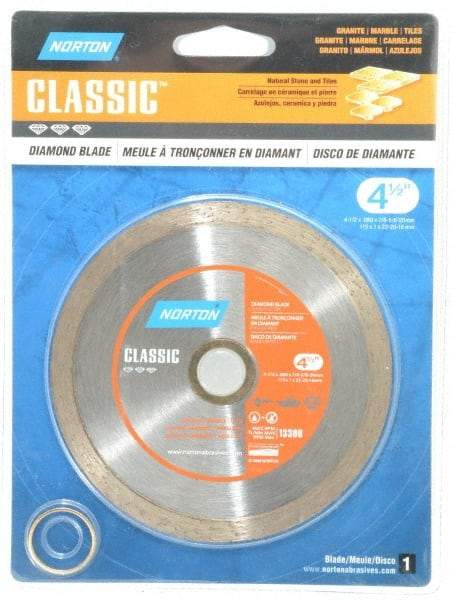 Norton - 4-1/2" Diam, 5/8 & 7/8" Arbor Hole Diam, Wet & Dry Cut Saw Blade - Diamond-Tipped, Standard Round Arbor - Americas Industrial Supply