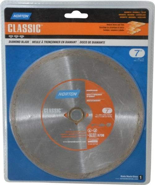 Norton - 7" Diam, 5/8" Arbor Hole Diam, Wet & Dry Cut Saw Blade - Diamond-Tipped, Standard Round Arbor - Americas Industrial Supply