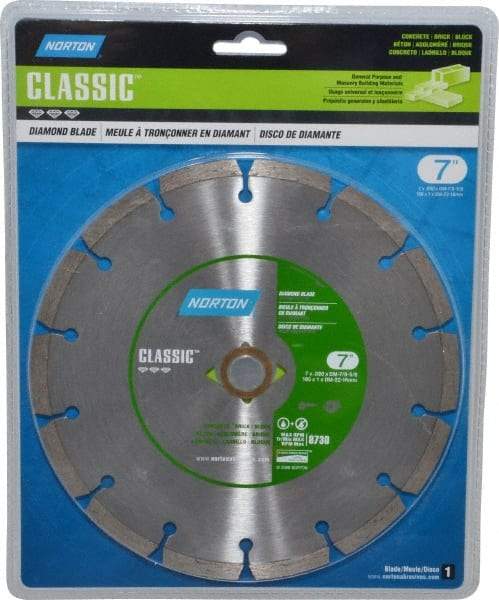 Norton - 7" Diam, 5/8" Arbor Hole Diam, Wet & Dry Cut Saw Blade - Diamond-Tipped, Standard Round Arbor - Americas Industrial Supply
