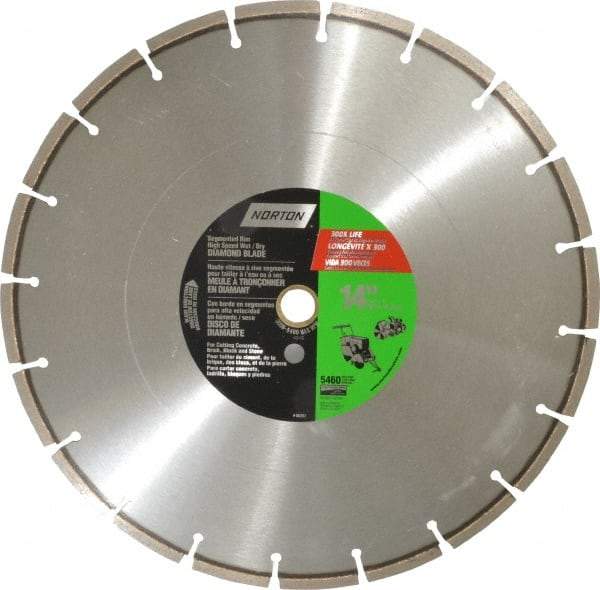 Norton - 14" Diam, 1" Arbor Hole Diam, Wet & Dry Cut Saw Blade - Diamond-Tipped, Standard Round Arbor - Americas Industrial Supply