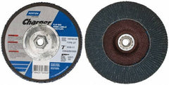 Norton - 60 Grit, 7" Disc Diam, 5/8-11 Center Hole, Type 27 Zirconia Alumina Flap Disc - 8,600 Max RPM, Fiberglass Backing, Coated - Americas Industrial Supply