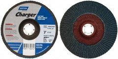 Norton - 40 Grit, 7" Disc Diam, 7/8" Center Hole, Type 27 Zirconia Alumina Flap Disc - 8,600 Max RPM, Fiberglass Backing, Coated - Americas Industrial Supply