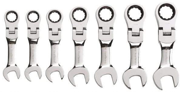 GearWrench - 7 Piece, 3/8" to 3/4", Ratcheting Combination Wrench Set - Inch Measurement Standard, Chrome Finish, Comes in Plastic Case - Americas Industrial Supply