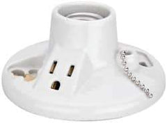 Leviton - 2 Pin, 125 VAC, 660 Watt, Medium Base, Pull Chain Lamp Holder - 4.56 Inch Wide x 2-1/2 Inch High, Incandescent, Screw Mounted - Americas Industrial Supply