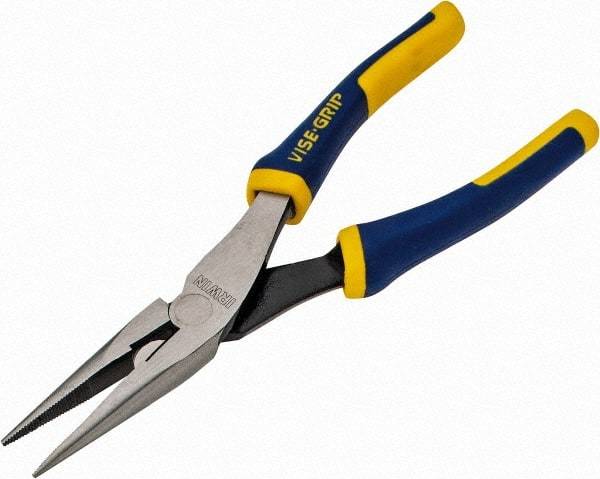 Irwin - 8" OAL, 2-5/16" Jaw Length x 15/16" Jaw Width, Long Nose Side Cutting Pliers - Serrated Jaw, Standard Head, ProTouch Handles - Americas Industrial Supply