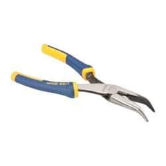 Irwin - 8" OAL, 2-5/16" Jaw Length x 15/16" Jaw Width, Long Nose Side Cutting Bent Nose Pliers - Serrated Jaw, Standard Head, ProTouch Handles - Americas Industrial Supply