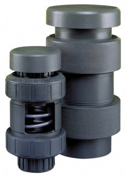 Plast-O-Matic - 1-1/2" Pipe, 100 Max psi, PVC, Normally Closed Design Vacuum Breaker Valve - EPDM Seal, PTFE Encapsulated Stainless Steel Spring, NPT End Connections - Americas Industrial Supply