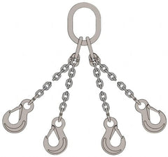 Pewag - 5' Long, 11,500 Lb Basket Capacity, 11,500 Lb Vertical Capacity, Stainless Steel Web Sling - QOS Chain Sling, 3/8" Diam Chain, Bright Polish, with Sling Hook & Master Link - Americas Industrial Supply