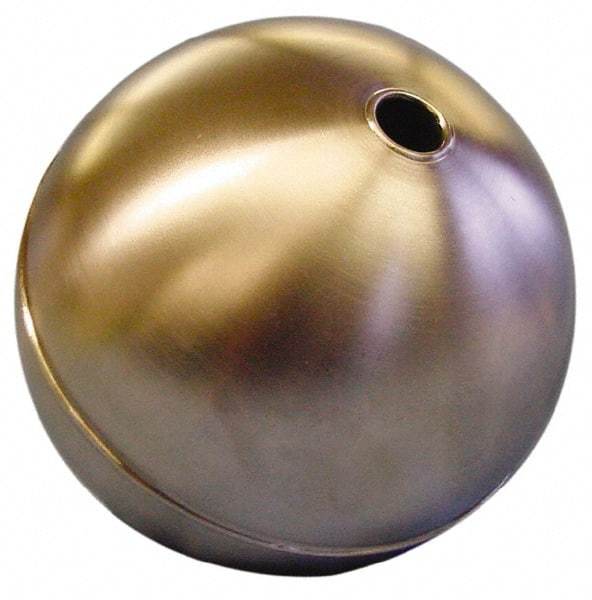 Made in USA - 5" Diam, Spherical, Tubed Through Connection, Metal Float - 3/8" Rod Thread, Stainless Steel, 800 Max psi, 19 Gauge - Americas Industrial Supply