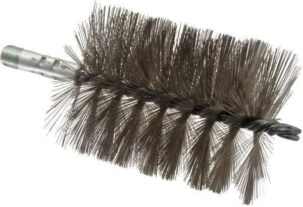 Schaefer Brush - 4-1/2" Brush Length, 3-1/2" Diam, Double Stem, Single Spiral Tube Brush - 7-1/4" Long, Stainless Steel, 1/4" NPSM Male Connection - Americas Industrial Supply