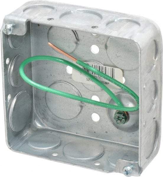 Thomas & Betts - 2 Gang, (14) 1/2 & 3/4" Knockouts, Steel Square Junction Box - 4" Overall Height x 4" Overall Width x 1-1/2" Overall Depth - Americas Industrial Supply