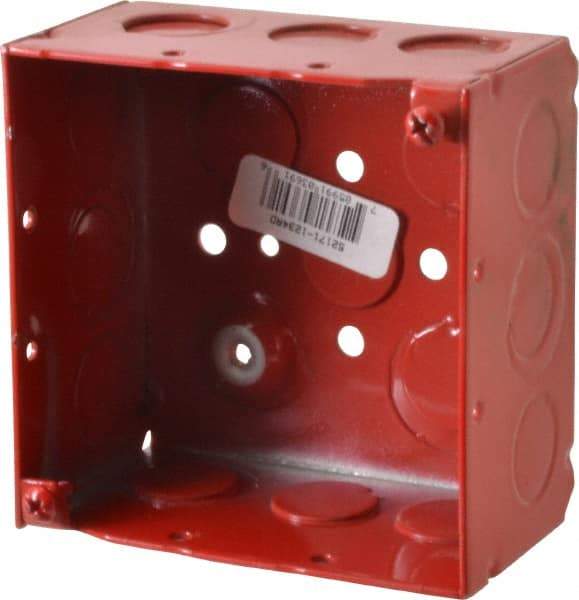 Thomas & Betts - 2 Gang, (17) 1/2 & 3/4" Knockouts, Steel Square Fire Alarm Box - 4" Overall Height x 4" Overall Width x 2-1/8" Overall Depth - Americas Industrial Supply