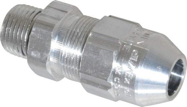 Thomas & Betts - 0.4 to 0.54" Cable Capacity, Class 1, Gas & Vapor Environments, Straight Strain Relief Cord Grip - 1/2 NPT Thread, Aluminum - Americas Industrial Supply