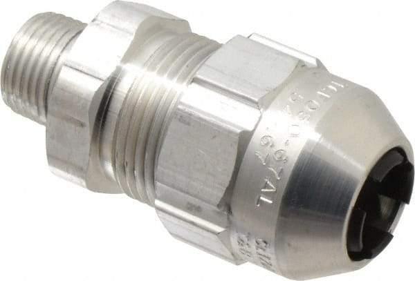 Thomas & Betts - 0.54 to 0.67" Cable Capacity, Class 1, Gas & Vapor Environments, Straight Strain Relief Cord Grip - 1/2 NPT Thread, Aluminum - Americas Industrial Supply